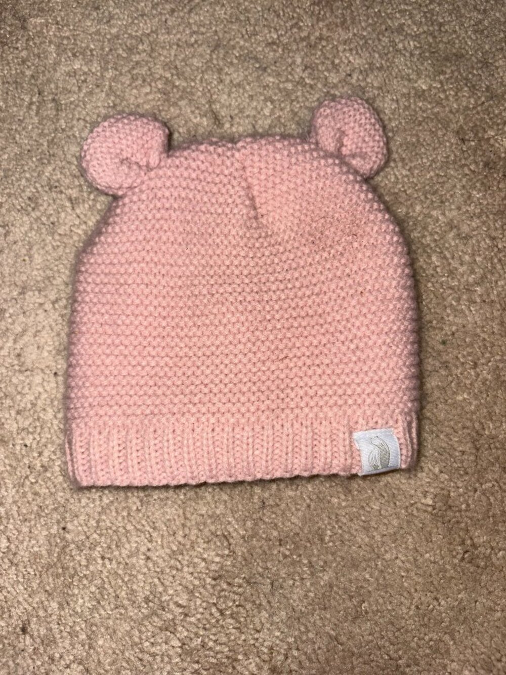 Pink Baby's Knit Winter Hat with Bear Ears